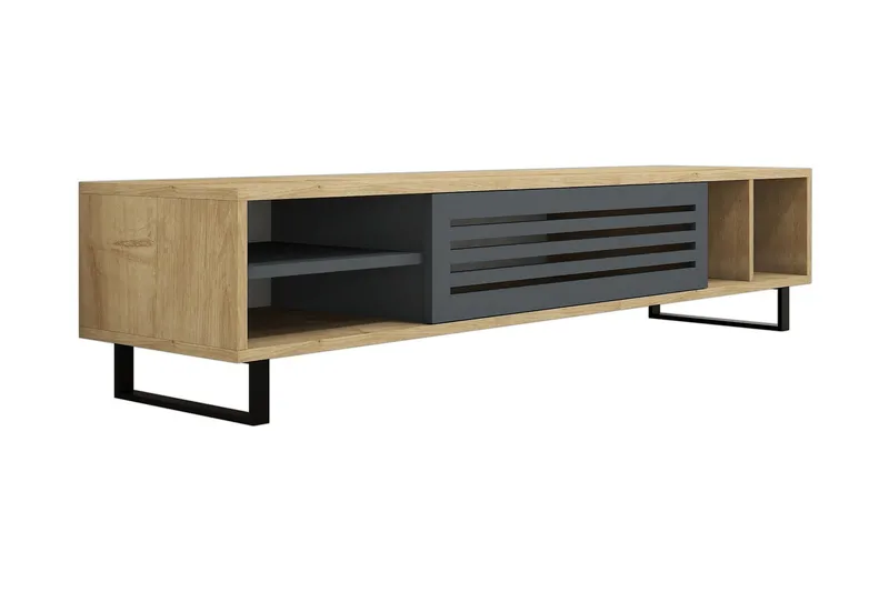 Gersby Gulvstående TV-benk 160 cm med Oppbevaring i Lyst Tre, Grå|Beige
