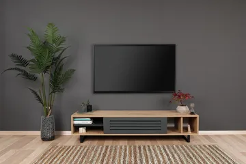 Gersby Gulvstående TV-benk 160 cm med Oppbevaring i Lyst Tre - Grå|Beige - Møbler - TV- & Mediamøbler - TV benk & mediabenk