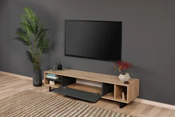 Gersby Gulvstående TV-benk 160 cm med Oppbevaring i Lyst Tre - Grå|Beige - Møbler - TV- & Mediamøbler - TV benk & mediabenk