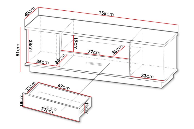 Gulvstående TV-benk 155 cm med Oppbevaring i Eik - Beige - Møbler - TV- & Mediamøbler - TV benk & mediabenk