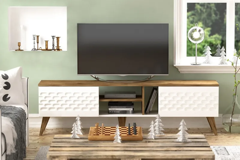 Hejde TV-Benk 180 cm - Hvit/Brun - Møbler - TV- & Mediamøbler - TV benk & mediabenk