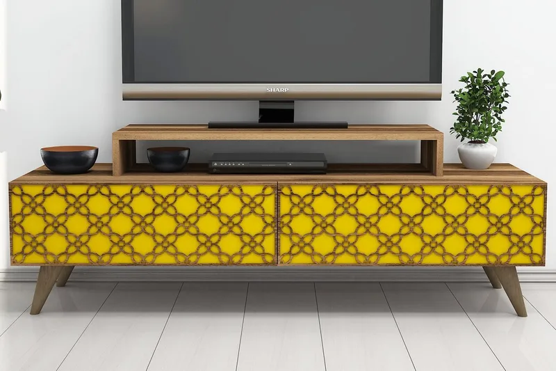 Hovdane TV-Benk 140 cm, Brun/Gul