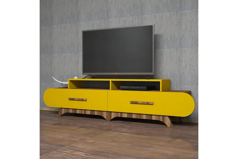 Hovdane TV-Benk 205 cm - Brun/Gul - Møbler - TV- & Mediamøbler - TV benk & mediabenk