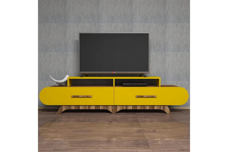 Hovdane TV-Benk 205 cm - Brun/Gul - Møbler - TV- & Mediamøbler - TV benk & mediabenk