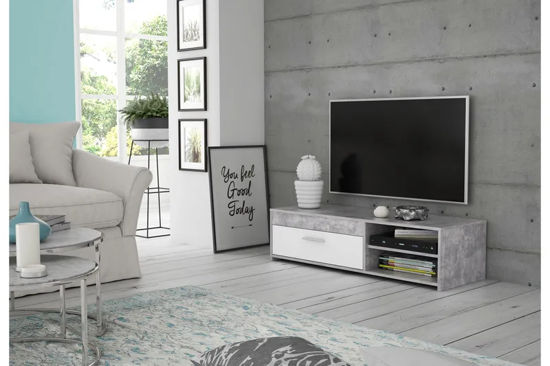 Iztaza TV-benk 120 cm - Betonggrå/Hvit - Møbler - TV- & Mediamøbler - TV benk & mediabenk