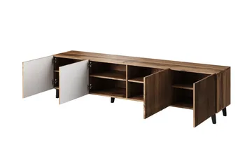 Juniskär Ribbet TV-benk i tre med oppbevaring - 40 cm dyb, 200 cm bred, 49 cm høy - Eik / Svart / Tre / Ribbet - Møbler - TV- & Mediamøbler - TV benk & mediabenk