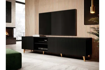 Juniskär TV-benk med Oppbevaring + Hyller 40x52x200 cm - Svart / Brun / Ribbet - Møbler - TV- & Mediamøbler - TV benk & mediabenk