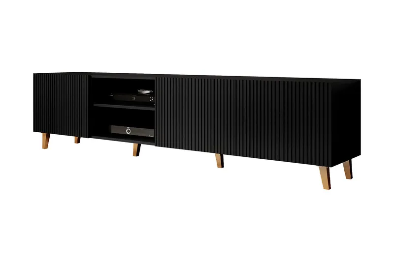Juniskär TV-benk med Oppbevaring + Hyller 40x52x200 cm, Svart / Brun / Ribbet