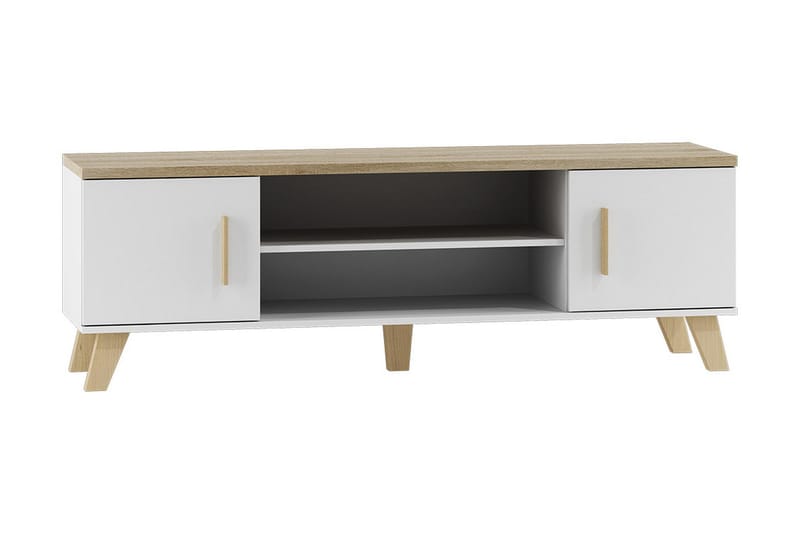 Kardos Gulvstående TV-benk 160 cm med Oppbevaring i Eik - Hvit|Beige - Møbler - TV- & Mediamøbler - TV benk & mediabenk