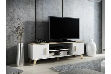 Kardos Gulvstående TV-benk 160 cm med Oppbevaring i Eik - Hvit|Beige - Møbler - TV- & Mediamøbler - TV benk & mediabenk