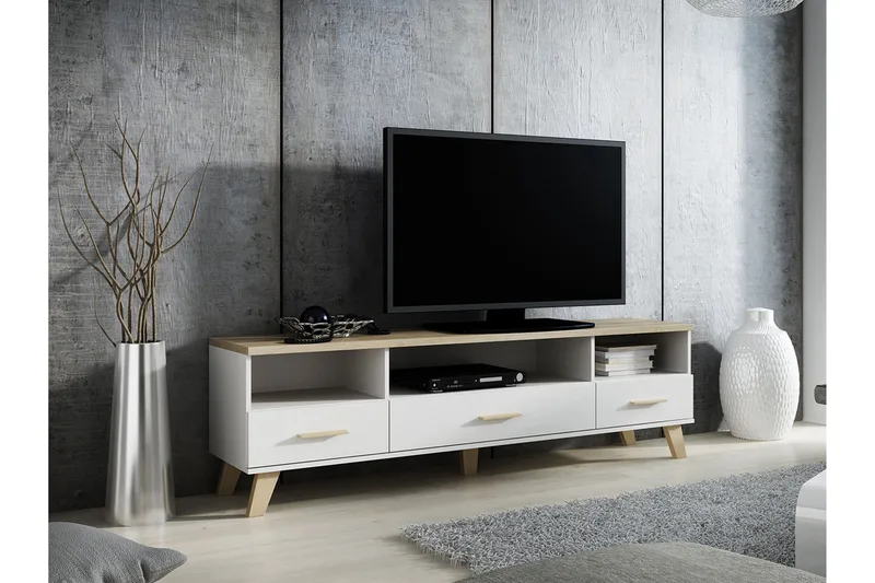 Kardos TV-benk 180 cm i Eik - Hvit|Beige - Møbler - TV- & Mediamøbler - TV benk & mediabenk