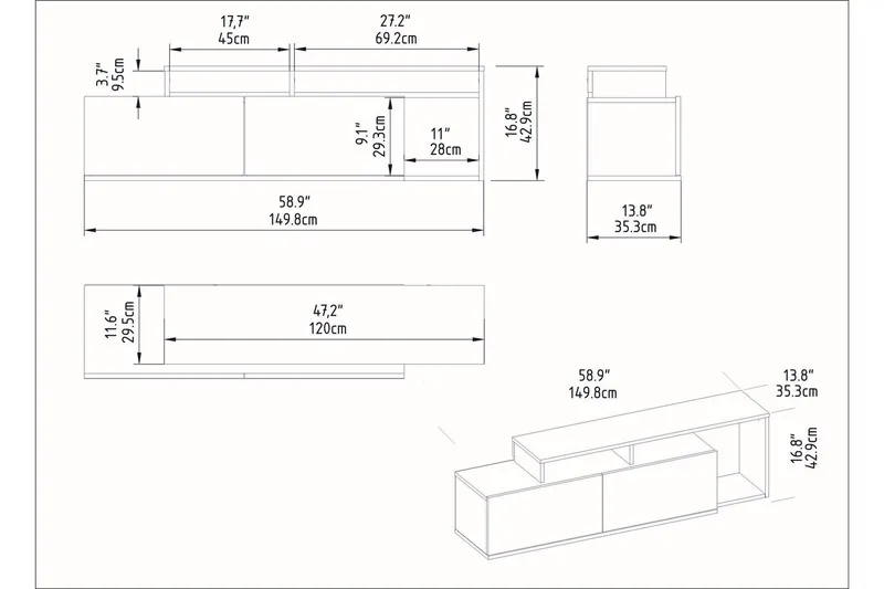Lameyze Tv-benk 150 cm - Svart/Mørkebrun - Møbler - TV- & Mediamøbler - TV benk & mediabenk