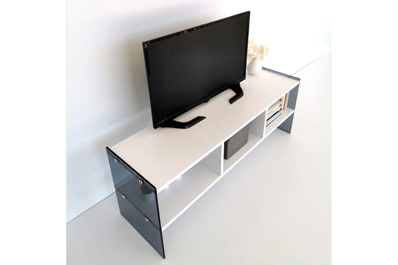 Lekkenne TV-benk 122 cm - Hvit/Grå - Møbler - TV- & Mediamøbler - TV benk & mediabenk
