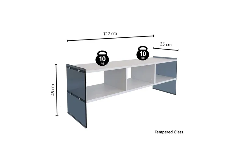 Lekkenne TV-benk 122 cm - Hvit/Grå - Møbler - TV- & Mediamøbler - TV benk & mediabenk