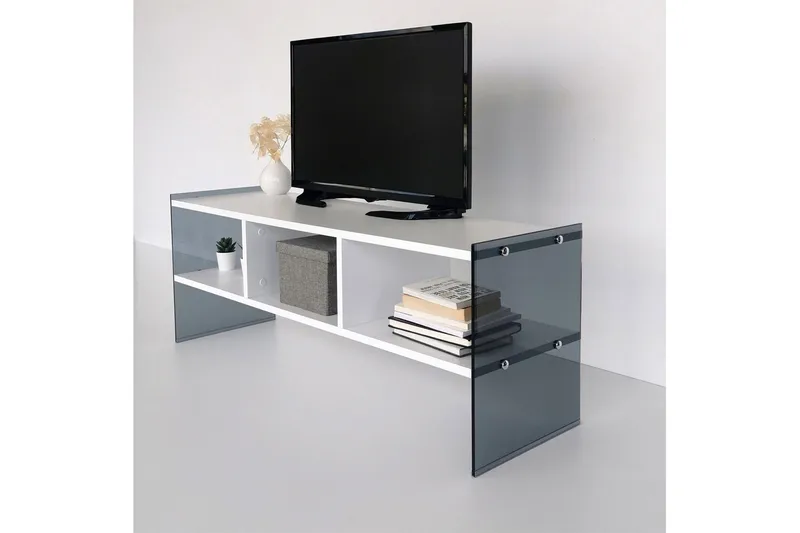 Lekkenne TV-benk 122 cm - Hvit/Grå - Møbler - TV- & Mediamøbler - TV benk & mediabenk