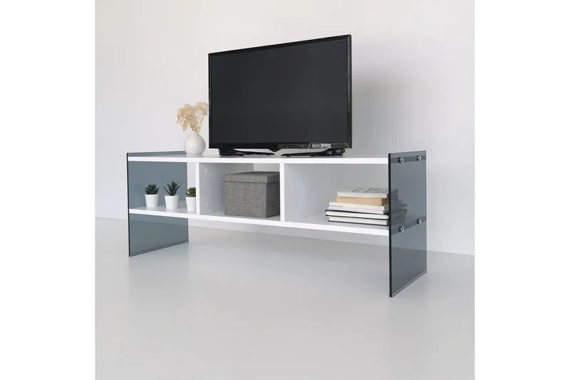Lekkenne TV-benk 122 cm - Hvit/Grå - Møbler - TV- & Mediamøbler - TV benk & mediabenk