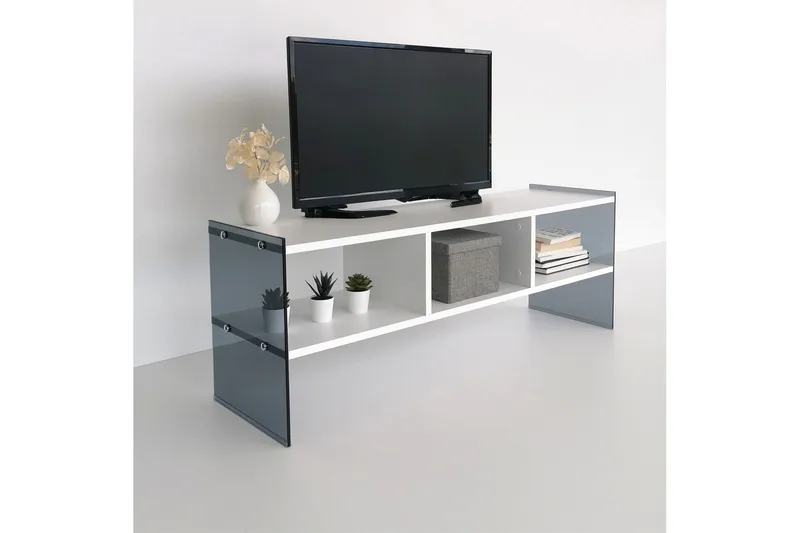 Lekkenne TV-benk 122 cm - Hvit/Grå - Møbler - TV- & Mediamøbler - TV benk & mediabenk