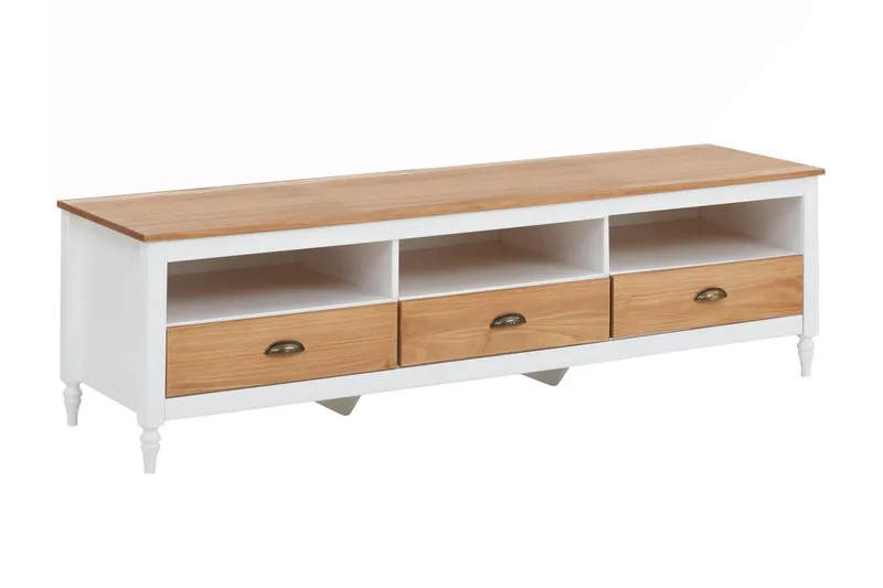 Lenham TV-benk 110 cm med Oppbevaring i Lys Tre, Hvit|Beige