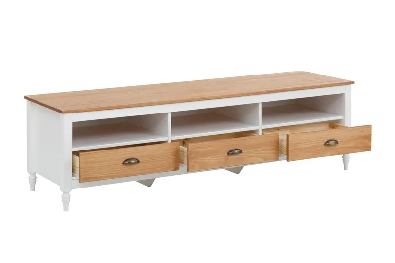 Lenham TV-benk 110 cm med Oppbevaring i Lys Tre - Hvit|Beige - Møbler - TV- & Mediamøbler - TV benk & mediabenk