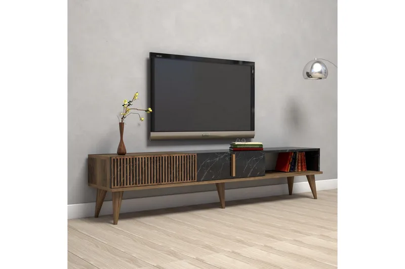 Lissione Tv-benk 180 cm - Mørkebrun/Svart - Møbler - TV- & Mediamøbler - TV benk & mediabenk
