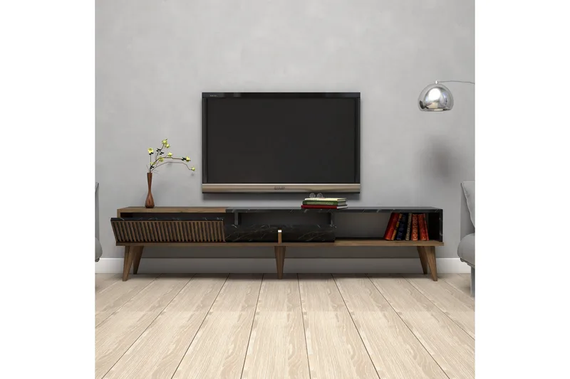 Lissione Tv-benk 180 cm - Mørkebrun/Svart - Møbler - TV- & Mediamøbler - TV benk & mediabenk