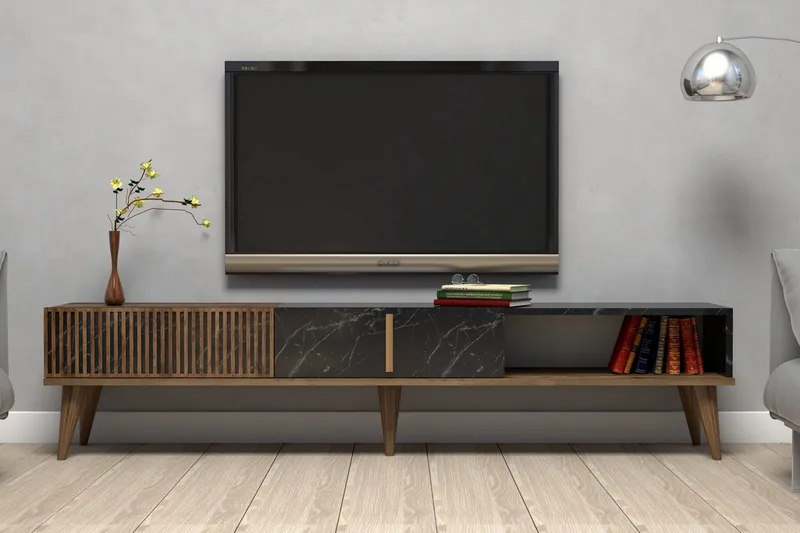 Lissione Tv-benk 180 cm - Mørkebrun/Svart - Møbler - TV- & Mediamøbler - TV benk & mediabenk