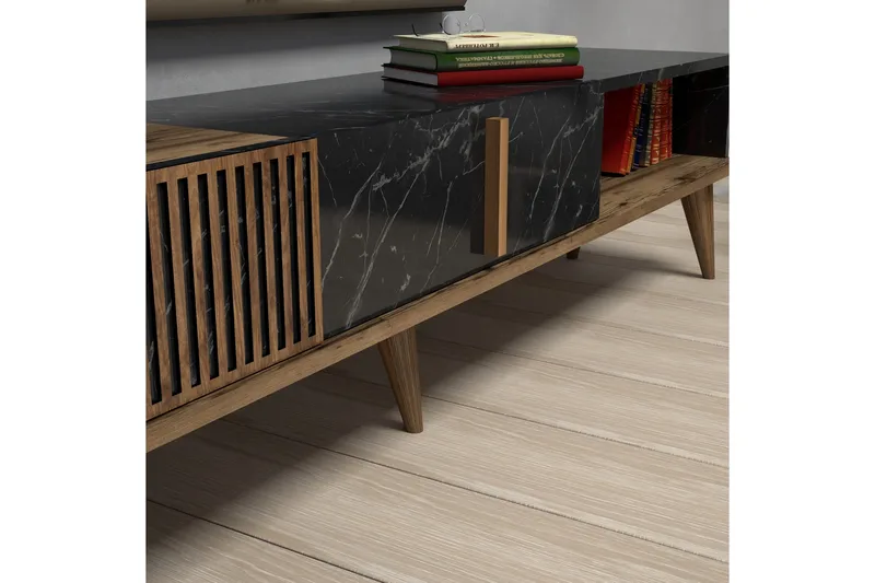 Lissione Tv-benk 180 cm - Mørkebrun/Svart - Møbler - TV- & Mediamøbler - TV benk & mediabenk