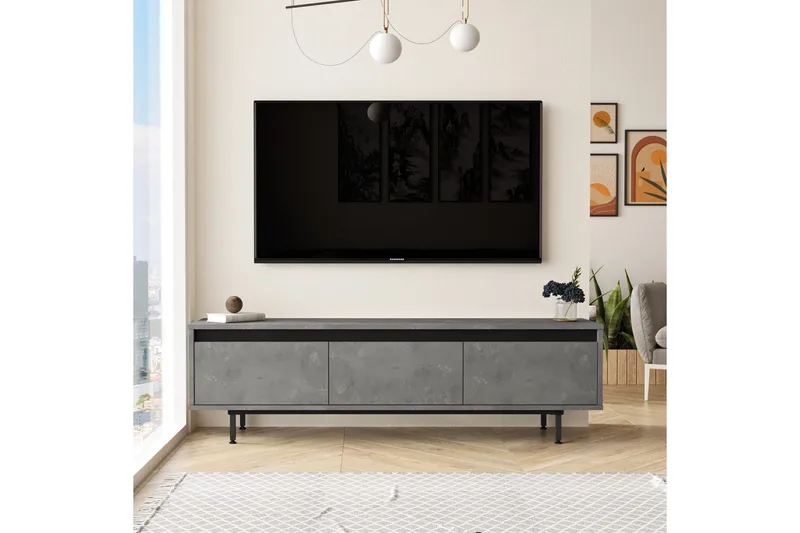 Lozyno Tv-benk 160 cm - Sølv/Svart - Møbler - TV- & Mediamøbler - TV benk & mediabenk