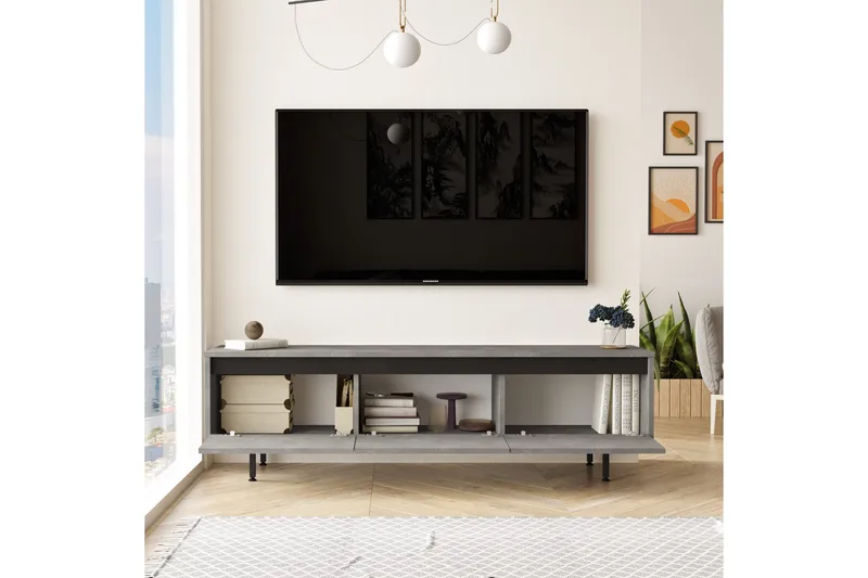 Lozyno Tv-benk 160 cm - Sølv/Svart - Møbler - TV- & Mediamøbler - TV benk & mediabenk