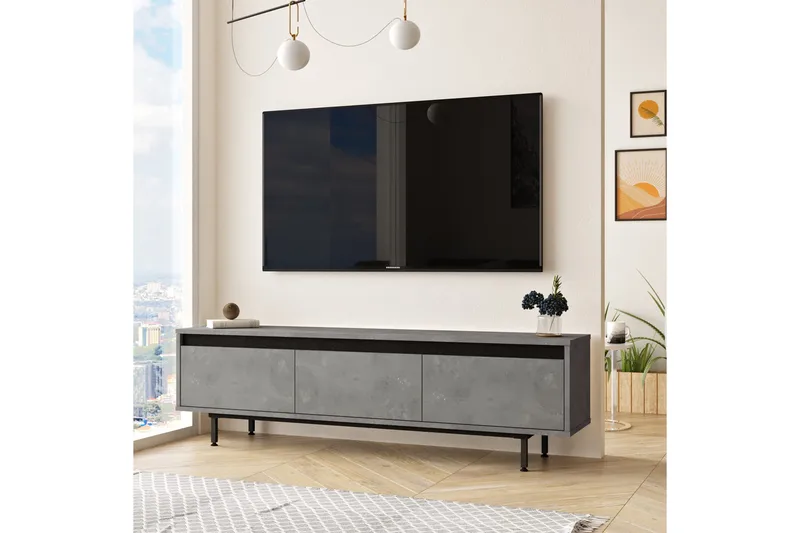 Lozyno Tv-benk 160 cm - Sølv/Svart - Møbler - TV- & Mediamøbler - TV benk & mediabenk