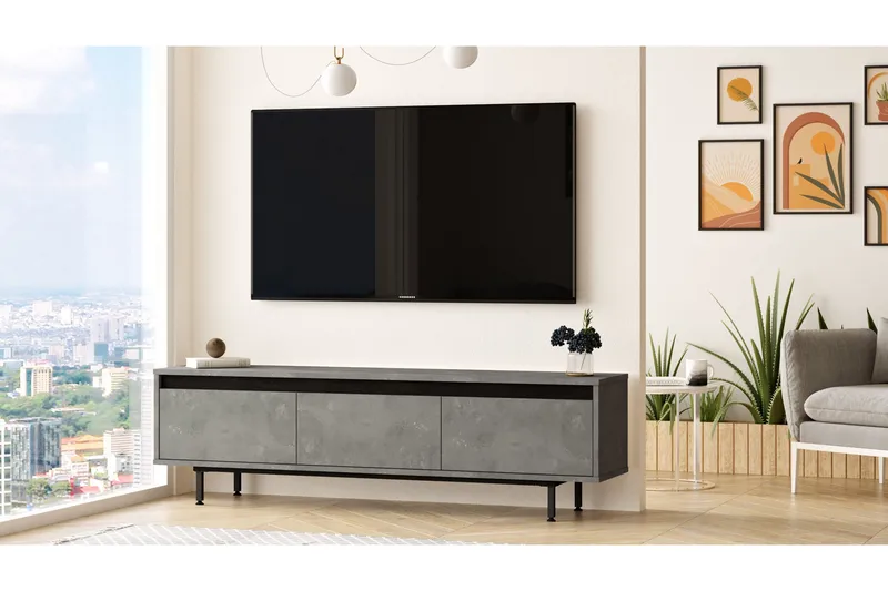 Lozyno Tv-benk 160 cm - Sølv/Svart - Møbler - TV- & Mediamøbler - TV benk & mediabenk