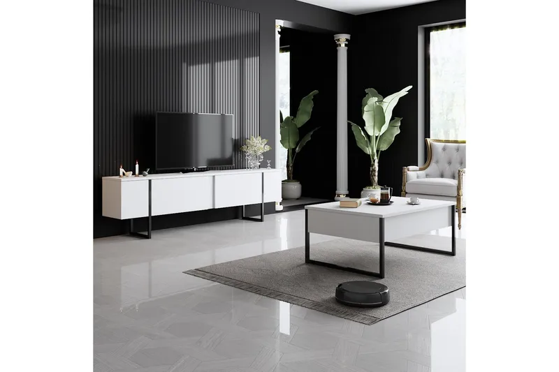 Luxe TV-benk 180x50 cm Hvit/Svart - Hanah Home - Møbler - TV- & Mediamøbler - TV benk & mediabenk