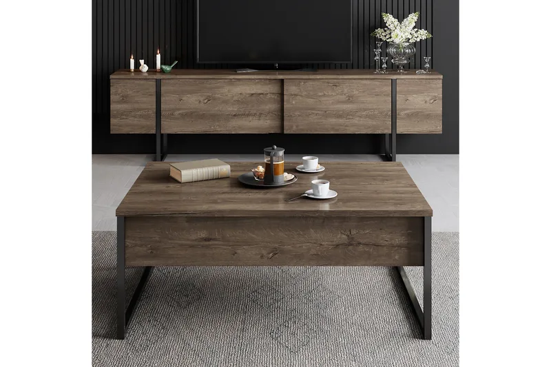 Luxe TV-benk med Oppbevaring 180x50 cm - Brun / Svart / Tre - Møbler - TV- & Mediamøbler - TV benk & mediabenk