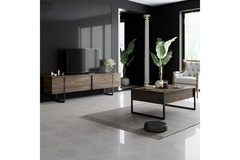 Luxe TV-benk med Oppbevaring 180x50 cm - Brun / Svart / Tre - Møbler - TV- & Mediamøbler - TV benk & mediabenk