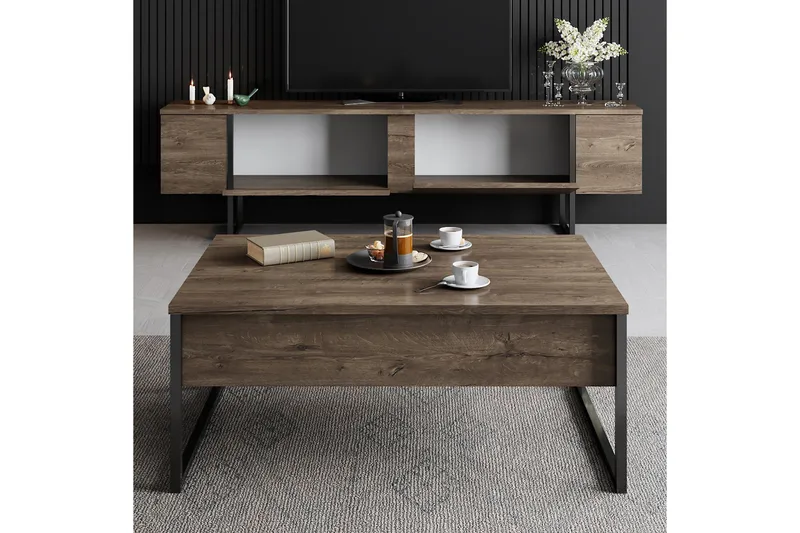 Luxe TV-benk med Oppbevaring 180x50 cm - Brun / Svart / Tre - Møbler - TV- & Mediamøbler - TV benk & mediabenk