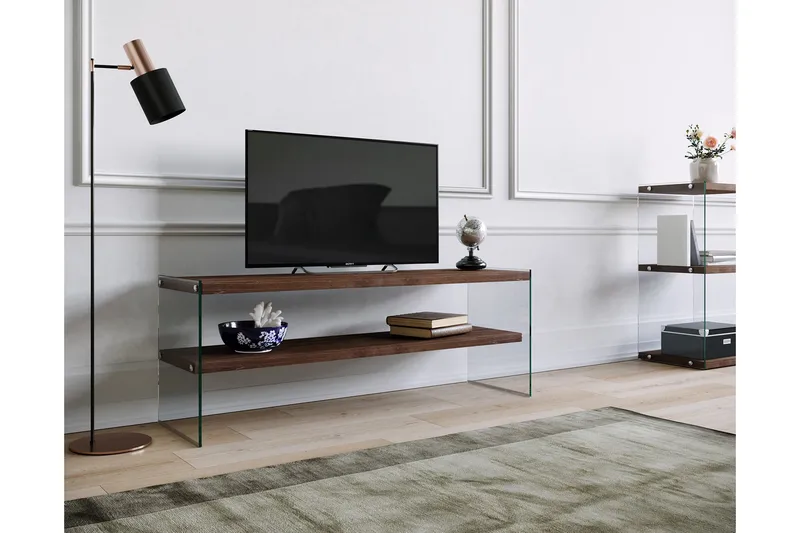 Malmby TV-benk 120 cm - Brun/Glass - Møbler - TV- & Mediamøbler - TV benk & mediabenk