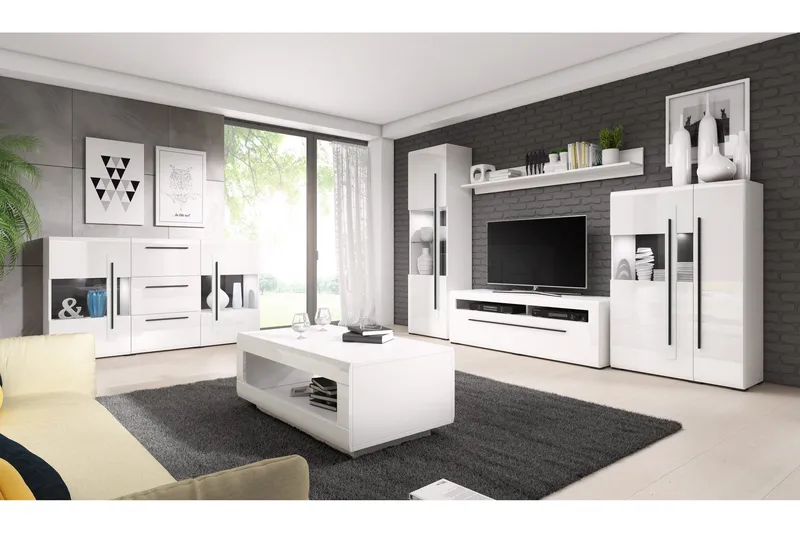 Maricruz TV-benk 140 cm - Hvit/Hvit høyglans - Møbler - TV- & Mediamøbler - TV benk & mediabenk