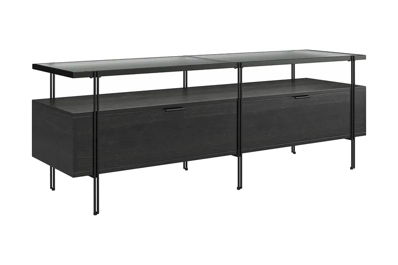 Marinko TV-benk 140 cm med Oppbevaring i Tre med Metallben, Svart