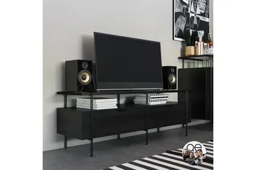 Marinko TV-benk 140 cm med Oppbevaring i Tre med Metallben - Svart - Møbler - TV- & Mediamøbler - TV benk & mediabenk