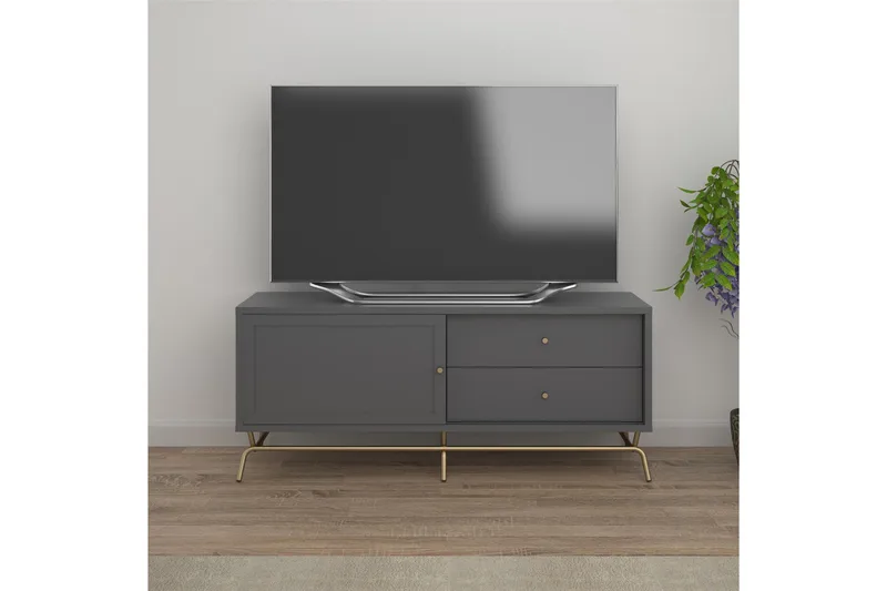 Mirela Gulvstående TV-benk 150 cm med Oppbevaring i Malt Tre - Grå - Møbler - TV- & Mediamøbler - TV benk & mediabenk