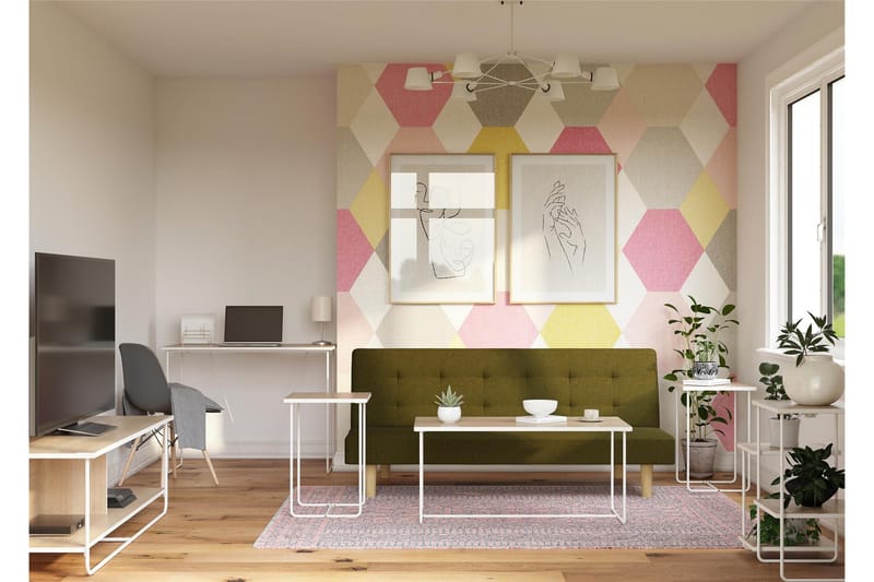 Nadzeya Gulvstående TV-benk 152,9 cm med Oppbevaring i Tre med Metallramme - Beige - Møbler - TV- & Mediamøbler - TV benk & mediabenk