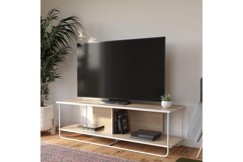 Nadzeya Gulvstående TV-benk 152,9 cm med Oppbevaring i Tre med Metallramme - Beige - Møbler - TV- & Mediamøbler - TV benk & mediabenk