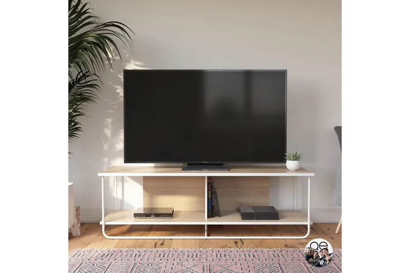 Nadzeya Gulvstående TV-benk 152,9 cm med Oppbevaring i Tre med Metallramme - Beige - Møbler - TV- & Mediamøbler - TV benk & mediabenk