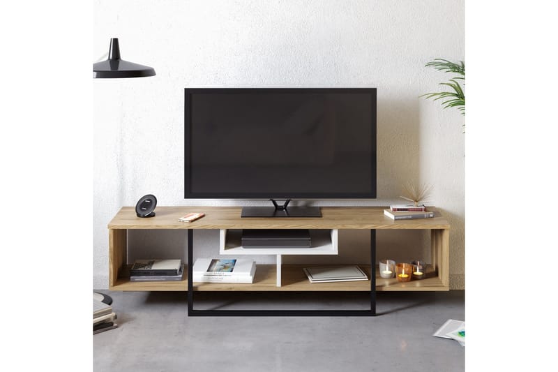 Naftali TV-benk 149 cm - Hvit/Svart/Eik - Møbler - TV- & Mediamøbler - TV benk & mediabenk