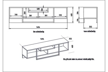 Naftali TV-benk 149 cm - Hvit/Svart/Eik - Møbler - TV- & Mediamøbler - TV benk & mediabenk