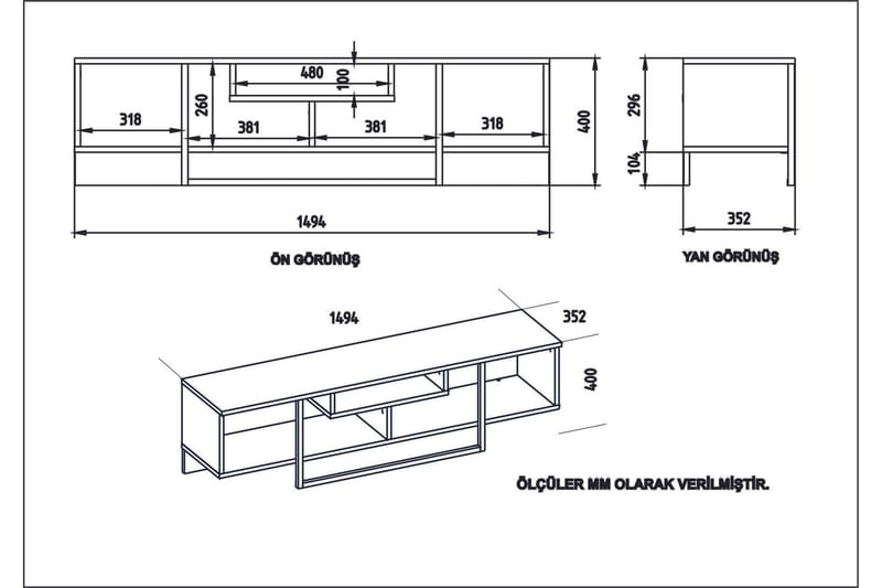 Naftali TV-benk 149 cm - Hvit/Svart/Eik - Møbler - TV- & Mediamøbler - TV benk & mediabenk