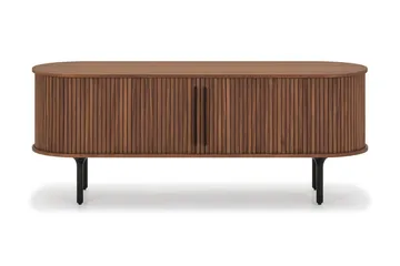Noira oval TV-benk i valnøtt 150x45 cm med ribber - Mørkebrunt / brunt tre - Møbler - TV- & Mediamøbler - TV benk & mediabenk