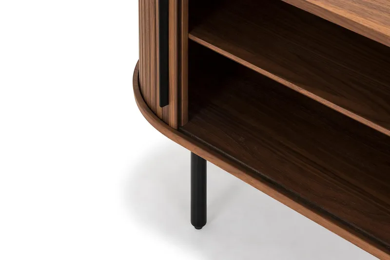 Noira oval TV-benk i valnøtt 150x45 cm med ribber - Mørkebrunt / brunt tre - Møbler - TV- & Mediamøbler - TV benk & mediabenk
