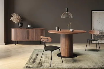 Noira oval TV-benk i valnøtt 150x45 cm med ribber - Mørkebrunt / brunt tre - Møbler - TV- & Mediamøbler - TV benk & mediabenk