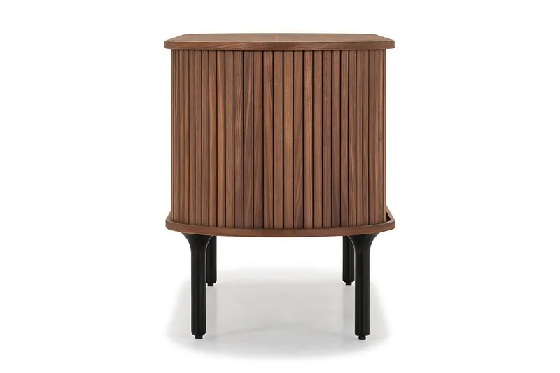Noira oval TV-benk i valnøtt 150x45 cm med ribber - Mørkebrunt / brunt tre - Møbler - TV- & Mediamøbler - TV benk & mediabenk
